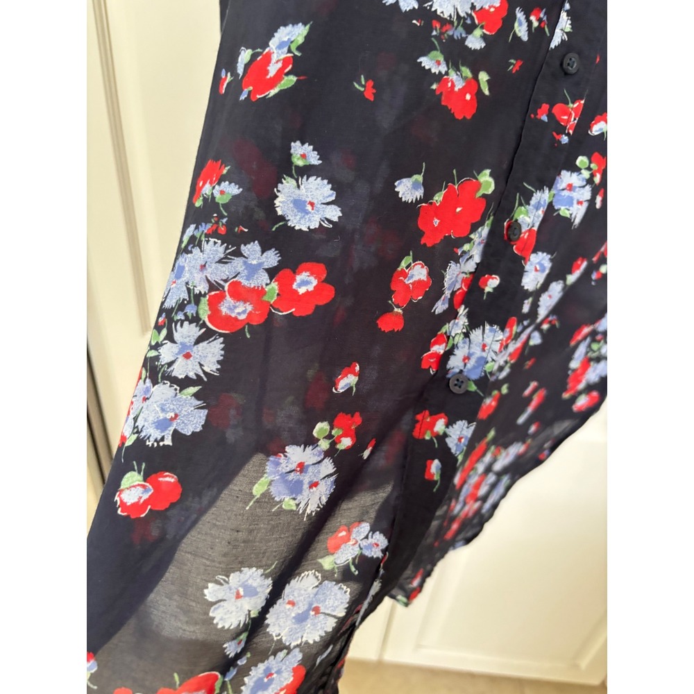 Lauren Ralph Lauren Silk Blend Floral Poppy‎ Button Down Shirt Navy Red Blue L - Picture 6 of 7